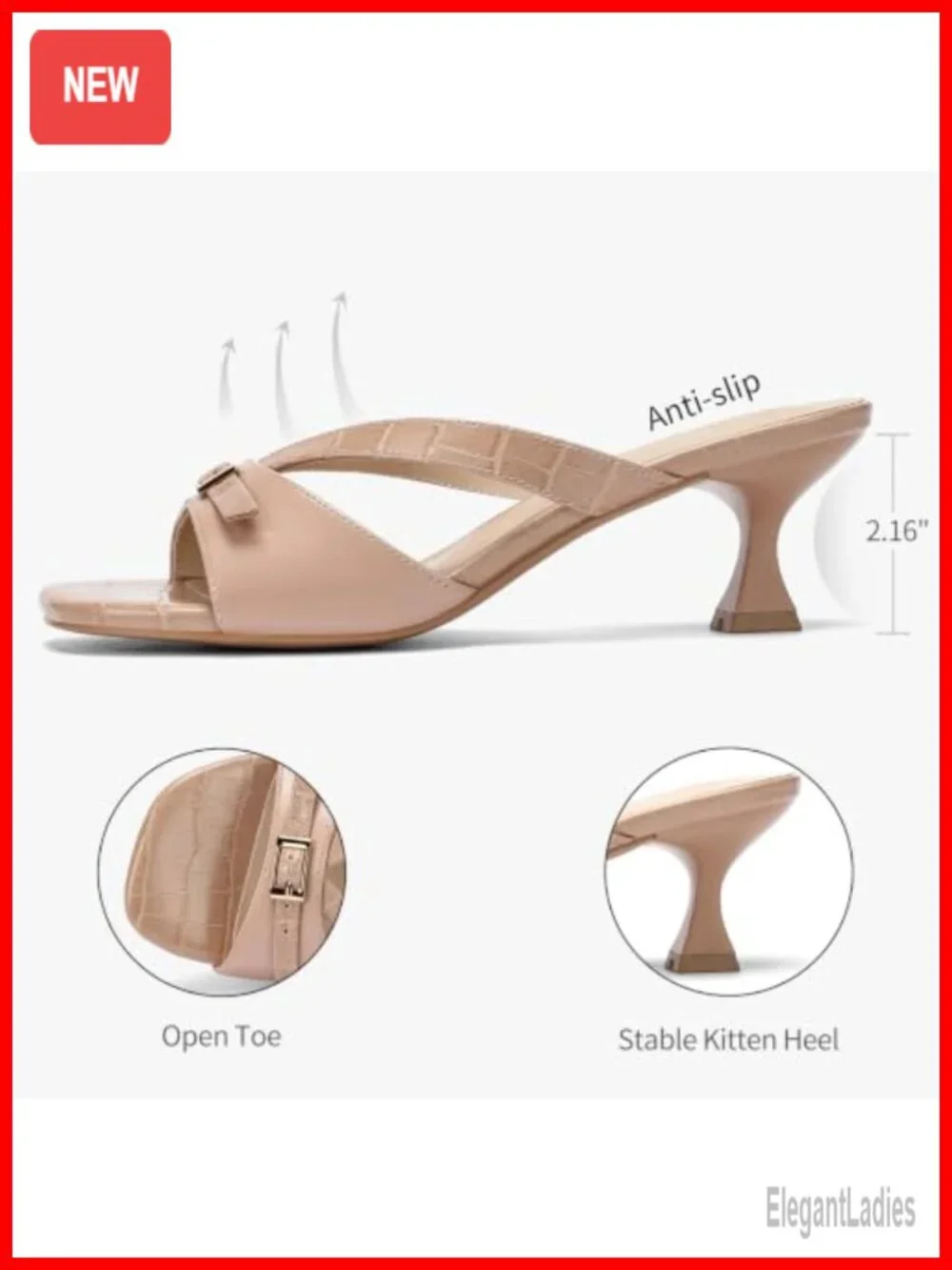 Kitten Heel Sandals for Women 2.2-Inch Heel Dress Shoes Slip-On Mule